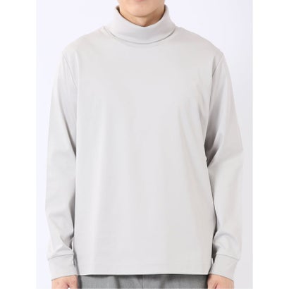 Tシャツ メンズ 長袖 ストレッチ 抗菌防臭 UV 綿 コットン 無地 シルケット スムス タートルネック ドレスT （ライトグレー）｜詳細画像