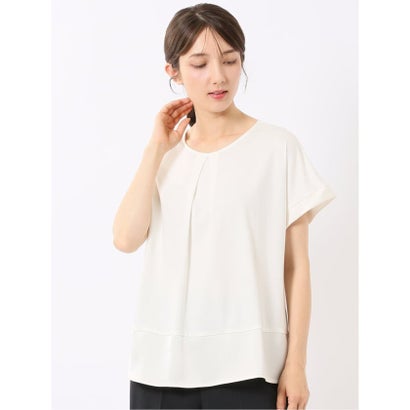 Tシャツ プルオーバー レディース 半袖 ストレッチ 接触冷感 クルーネック サテン 切替 （茶）｜詳細画像