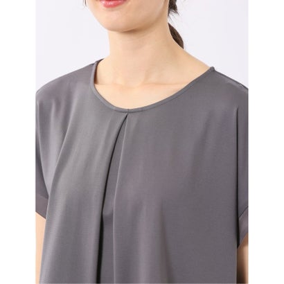 Tシャツ プルオーバー レディース 半袖 ストレッチ 接触冷感 クルーネック サテン 切替 （アイボリー）｜詳細画像