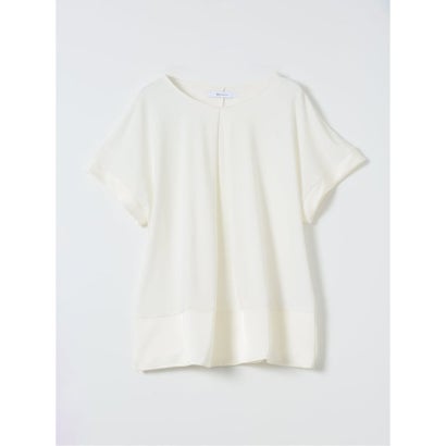 Tシャツ プルオーバー レディース 半袖 ストレッチ 接触冷感 クルーネック サテン 切替 （黒）｜詳細画像