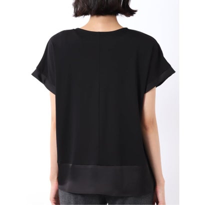 Tシャツ プルオーバー レディース 半袖 ストレッチ 接触冷感 クルーネック サテン 切替 （黒）｜詳細画像