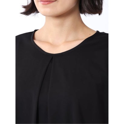 Tシャツ プルオーバー レディース 半袖 ストレッチ 接触冷感 クルーネック サテン 切替 （黒）｜詳細画像