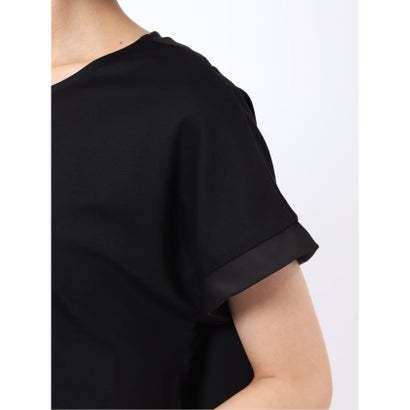 Tシャツ プルオーバー レディース 半袖 ストレッチ 接触冷感 クルーネック サテン 切替 （黒）｜詳細画像