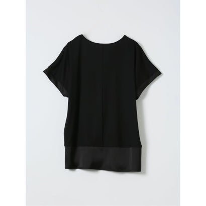 Tシャツ プルオーバー レディース 半袖 ストレッチ 接触冷感 クルーネック サテン 切替 （黒）｜詳細画像