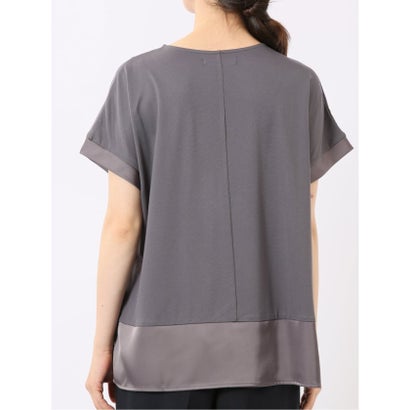 Tシャツ プルオーバー レディース 半袖 ストレッチ 接触冷感 クルーネック サテン 切替 （黒）｜詳細画像