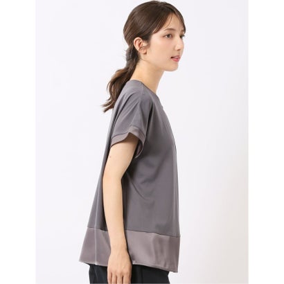 Tシャツ プルオーバー レディース 半袖 ストレッチ 接触冷感 クルーネック サテン 切替 （グレー）｜詳細画像