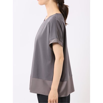 Tシャツ プルオーバー レディース 半袖 ストレッチ 接触冷感 クルーネック サテン 切替 （グレー）｜詳細画像