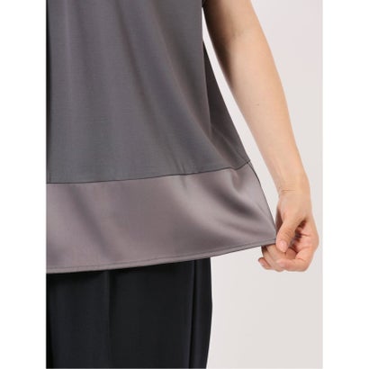 Tシャツ プルオーバー レディース 半袖 ストレッチ 接触冷感 クルーネック サテン 切替 （グレー）｜詳細画像