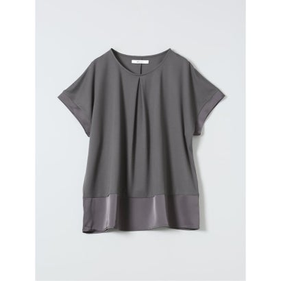 Tシャツ プルオーバー レディース 半袖 ストレッチ 接触冷感 クルーネック サテン 切替 （グレー）｜詳細画像