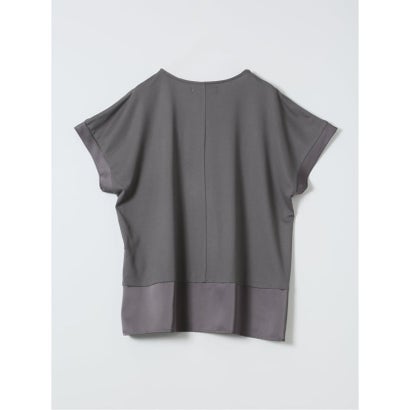 Tシャツ プルオーバー レディース 半袖 ストレッチ 接触冷感 クルーネック サテン 切替 （グレー）｜詳細画像