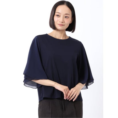 Tシャツ プルオーバー レディース 接触冷感 無地 クルーネック フレアスリーブ 楊柳 切替 （白）｜詳細画像