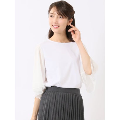 Tシャツ プルオーバー レディース 接触冷感 無地 クルーネック フレアスリーブ 楊柳 切替 （紺）｜詳細画像