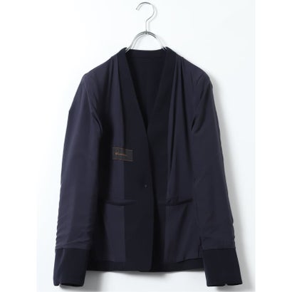 【ストレッチ ウォッシャブル】 ジャケット レディース ビジネス セットアップ可能 ストレッチ ウォッシャブル UV イージーケア 1ボタン カラーレス ダブルクロス 紺 （紺）｜詳細画像