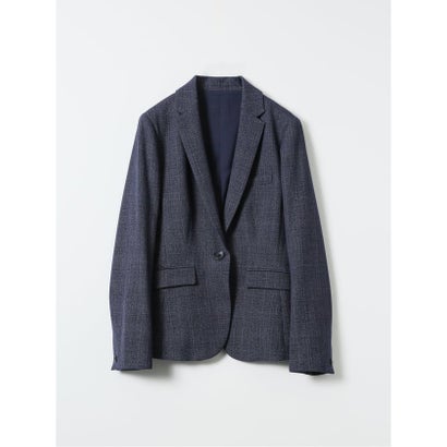 【ストレッチ ウォッシャブル】 ジャケット レディース ビジネス セットアップ可能 ストレッチ ウォッシャブル 1ボタン テーラード グレンチェック 紺 （紺）｜詳細画像