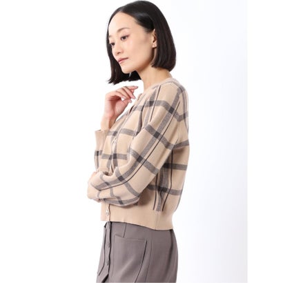 エムエフエディトリアル m.f.editorial ニット カーディガン レディース 長袖 ストレッチ ハンドウォッシャブル クルーネック チェック セーター （茶）｜詳細画像