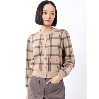 エムエフエディトリアル m.f.editorial ニット カーディガン レディース 長袖 ストレッチ ハンドウォッシャブル クルーネック チェック セーター （茶）｜詳細画像