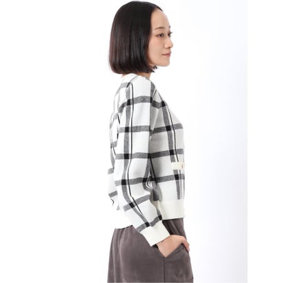エムエフエディトリアル m.f.editorial ニット カーディガン レディース 長袖 ストレッチ ハンドウォッシャブル クルーネック チェック セーター （茶）｜詳細画像