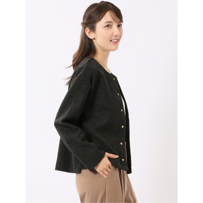 カーディガン レディース 長袖 ストレッチ クルーネック スナップボタン ウーリッシュ カットアウター ややゆったり （ベージュ）｜詳細画像