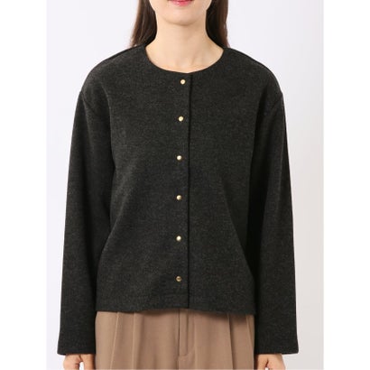 カーディガン レディース 長袖 ストレッチ クルーネック スナップボタン ウーリッシュ カットアウター ややゆったり （ベージュ）｜詳細画像