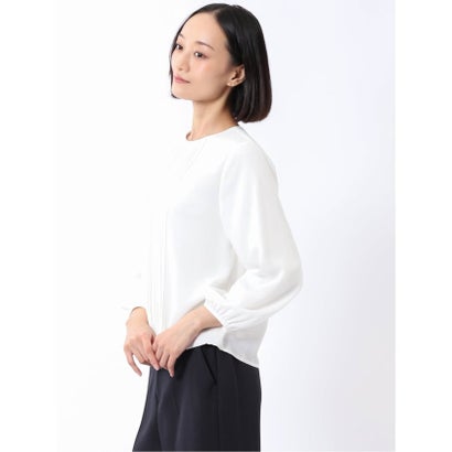 エムエフエディトリアル m.f.editorial ブラウス レディース 長袖 プルオーバー 裏起毛 クルーネック ジョーゼット 消しプリーツ （黒）｜詳細画像