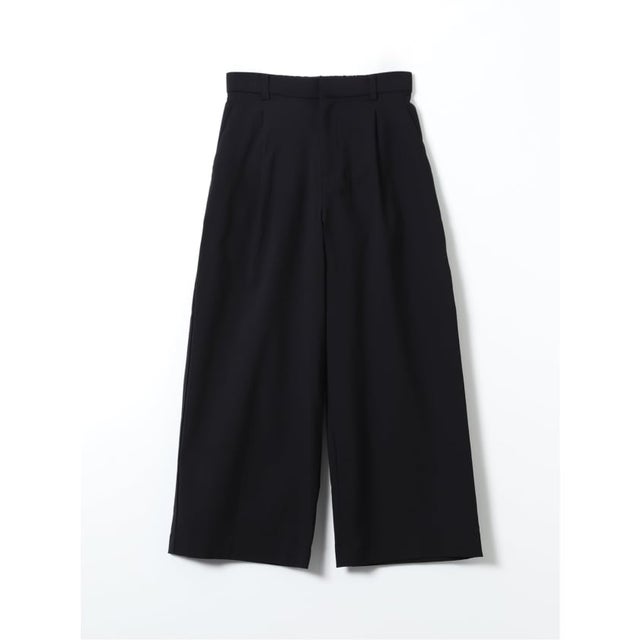パンツ レディース ストレッチ 裏起毛 ワイド ワンタック バックシャーリング レーヨンナイロン 無地 ややゆったり （黒）
