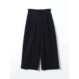 パンツ レディース ストレッチ 裏起毛 ワイド ワンタック バックシャーリング レーヨンナイロン 無地 ややゆったり （黒）