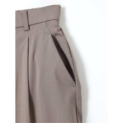 パンツ レディース ストレッチ 裏起毛 ワイド ワンタック バックシャーリング レーヨンナイロン 無地 ややゆったり （グレー）｜詳細画像