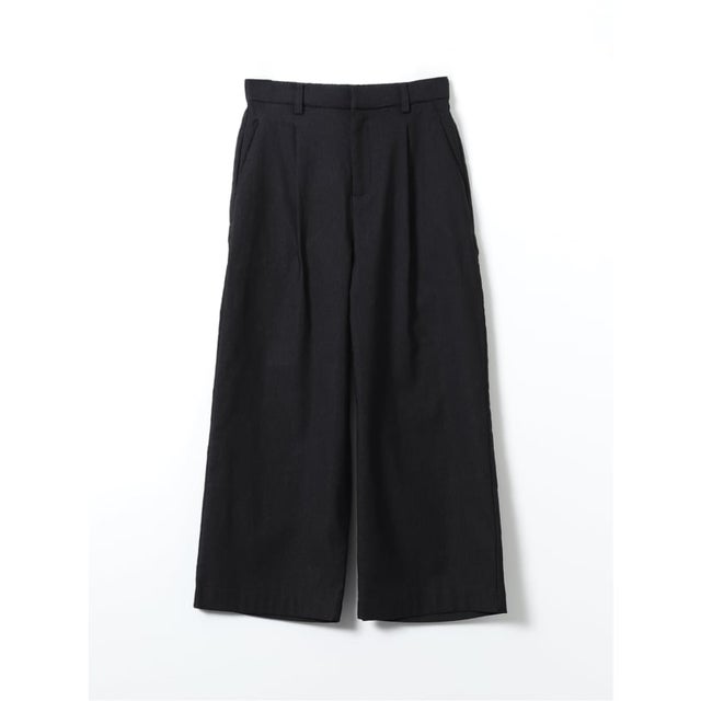 パンツ レディース ストレッチ 裏起毛 ワイド ワンタック バックシャーリング レーヨンナイロン 無地 ややゆったり （グレー）