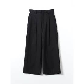 パンツ レディース ストレッチ 裏起毛 ワイド ワンタック バックシャーリング レーヨンナイロン 無地 ややゆったり （グレー）