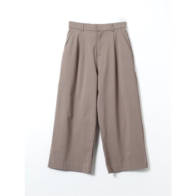 パンツ レディース ストレッチ 裏起毛 ワイド ワンタック バックシャーリング レーヨンナイロン 無地 ややゆったり （ベージュ）