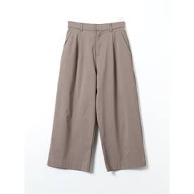 パンツ レディース ストレッチ 裏起毛 ワイド ワンタック バックシャーリング レーヨンナイロン 無地 ややゆったり （ベージュ）