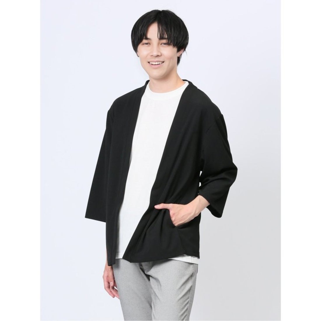 タカキュー TAKA-Q 5分袖 梨地カーディガン&半袖Tシャツ アンサンブル 