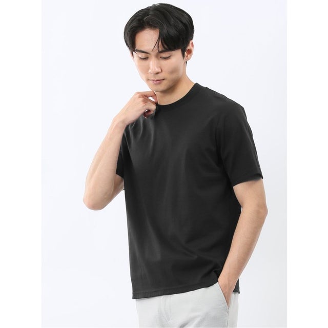 【DRESS T-SHIRT】シルケットスムス スロープネック 半袖Tシャツ （黒）