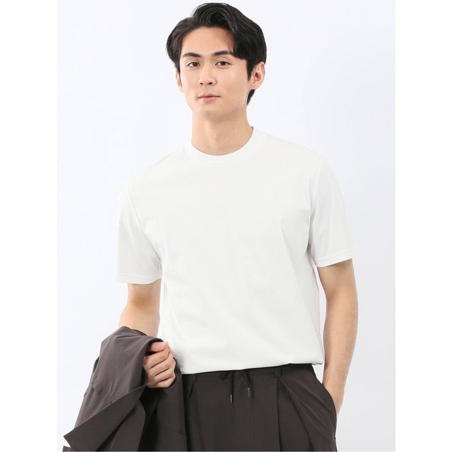 【DRESS T-SHIRT】シルケットスムス スロープネック 半袖 Tシャツ （白）