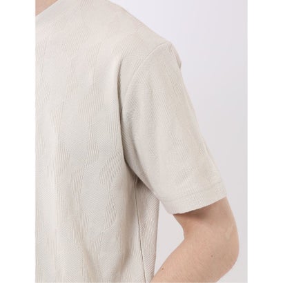 タカキュー TAKA-Q ジオメトリック ジャガード クルーネック 半袖 Tシャツ （ベージュ）｜詳細画像