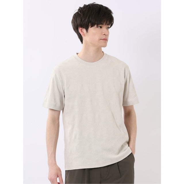 ジオメトリック ジャガード クルーネック 半袖 Tシャツ （ベージュ）