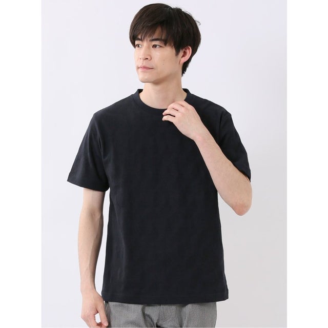 ジオメトリック ジャガード クルーネック 半袖 Tシャツ （紺）