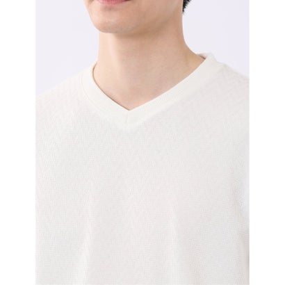 タカキュー TAKA-Q ヘリンボン ジャガード Vネック 半袖 Tシャツ （白）｜詳細画像