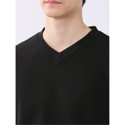 タカキュー TAKA-Q ヘリンボン ジャガード Vネック 半袖 Tシャツ （黒）｜詳細画像