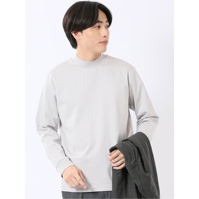 Tシャツ メンズ 長袖 ストレッチ 抗菌防臭 UV 綿 コットン 無地 シルケット スムス モックネック ドレスT （紺）｜詳細画像