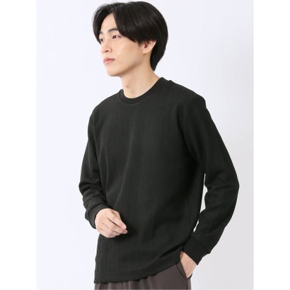 Tシャツ メンズ 長袖 ストレッチ スロープネック 幾何学 ジオメトリック ジャガード （白）｜詳細画像