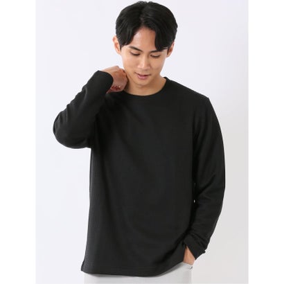 Tシャツ メンズ 長袖 クルーネック 綿混 ワッフル ジャガード （白）｜詳細画像