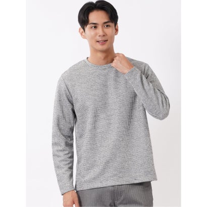 Tシャツ メンズ 長袖 クルーネック 綿混 ワッフル ジャガード （白）｜詳細画像