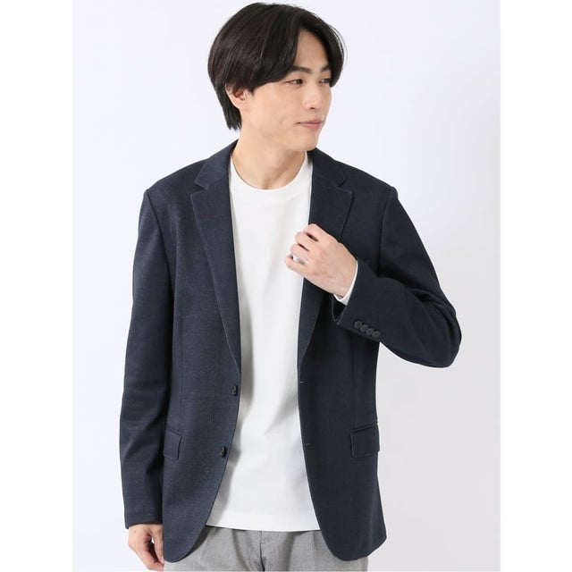 【ストレッチ ウォッシャブル】 ジャケット ブレザー メンズ ビジネス ストレッチ ウォッシャブル スリム 2ボタン テーラード 紺 ウール混 （紺）