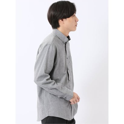 シャツ メンズ 長袖 起毛 フランネル 綿 コットン ボタンダウン 無地 （ワイン）｜詳細画像