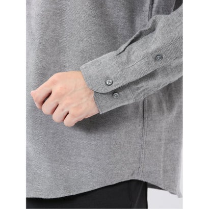 シャツ メンズ 長袖 起毛 フランネル 綿 コットン ボタンダウン 無地 （ワイン）｜詳細画像