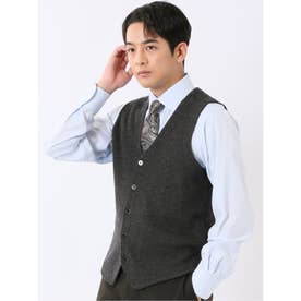 ニット ジレ ベスト メンズ ストレッチ ウォッシャブル 前開き ウール混 ツイル （グレー）