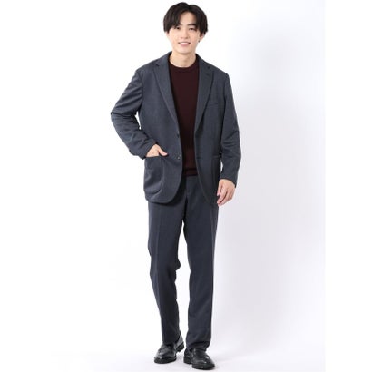 スラックス メンズ ビジネス セットアップ可能 ストレッチ ウォッシャブル レギュラー ノータック テーパード メランジ ジャージ 紺 （紺）｜詳細画像