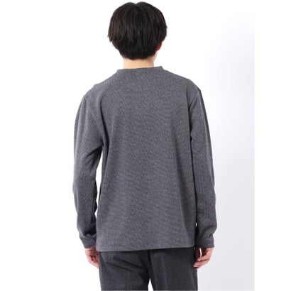 Tシャツ メンズ 長袖 ストレッチ クルーネック フェイクレイヤード 綿混 メランジ ジャガード （紺）｜詳細画像