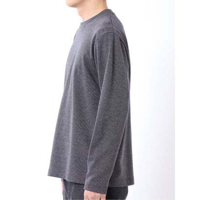Tシャツ メンズ 長袖 ストレッチ クルーネック フェイクレイヤード 綿混 メランジ ジャガード （紺）｜詳細画像